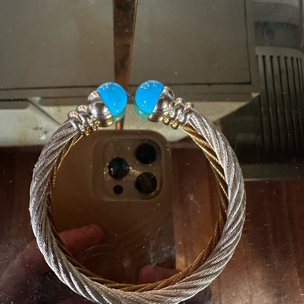 Gold Cable Bracelet with Blue Accents